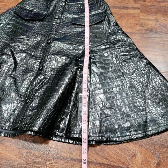 Apparalel Black Croc Vegan Modesty Leather Goth Swing Mini Skirt S - Picture 9 of 11